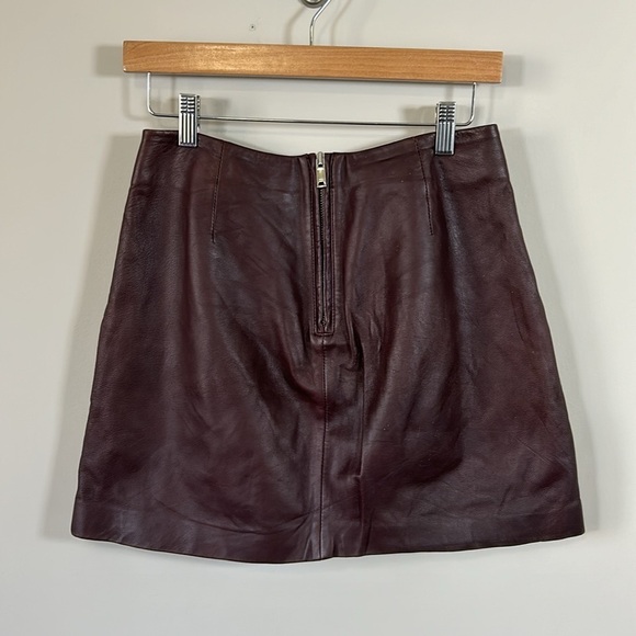 REISS Lambs Leather Vale Mini Skirt Brown High Rise A Lined Lined Sz US 2 - Picture 5 of 11